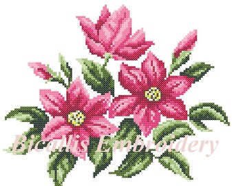 Machine Embroidery Clematis, Cross stitch Clematis