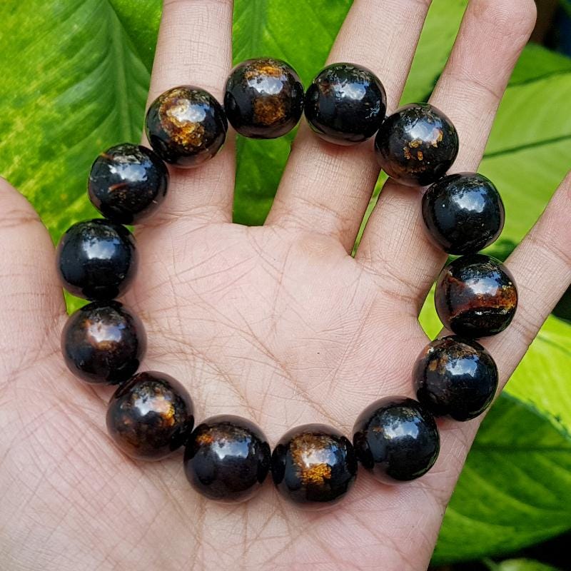16 MM Genuine Indonesia Golden Black Coral Sea Willow Bracelet 14
