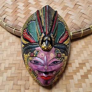 Etnisk träbatikmask handgjord väggdekor #4