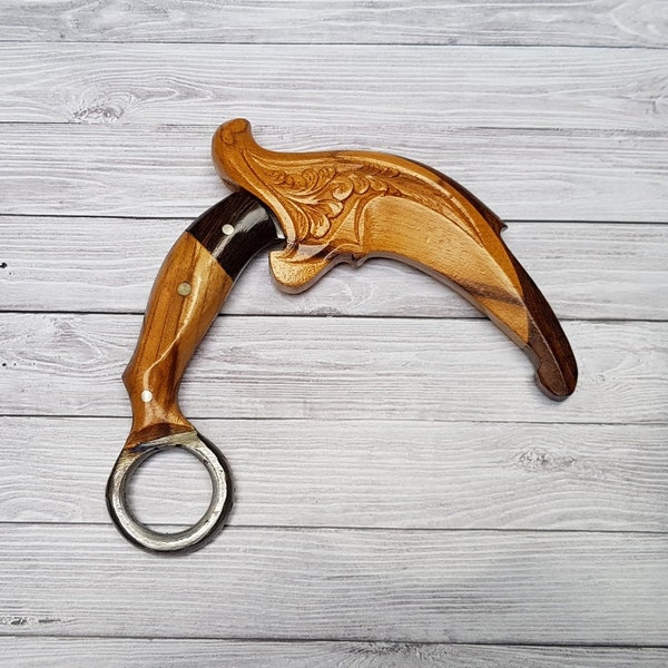 Couteau Traditionnel Ethnique Karambit Minangkabau Sumatera Fleur Fait Main Sculpté