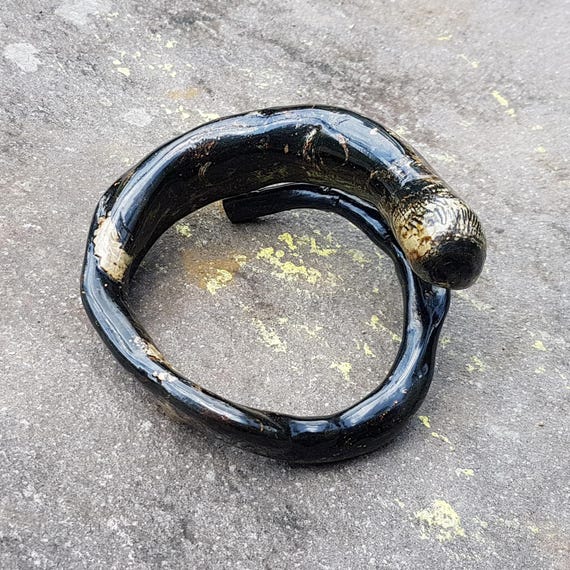 Antique Akar Bahar Indonesian Black Coral Handmade Bangle Bracelet #9