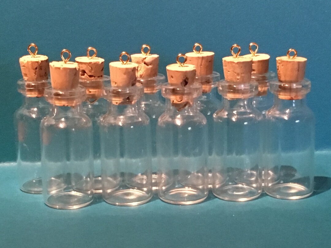 18 Small Glass Vial With Cork and Eyelet Ring Etsy