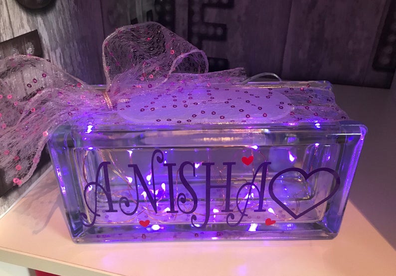 Personalised Name Glass Block Night Light Nursery Decor Etsy UK