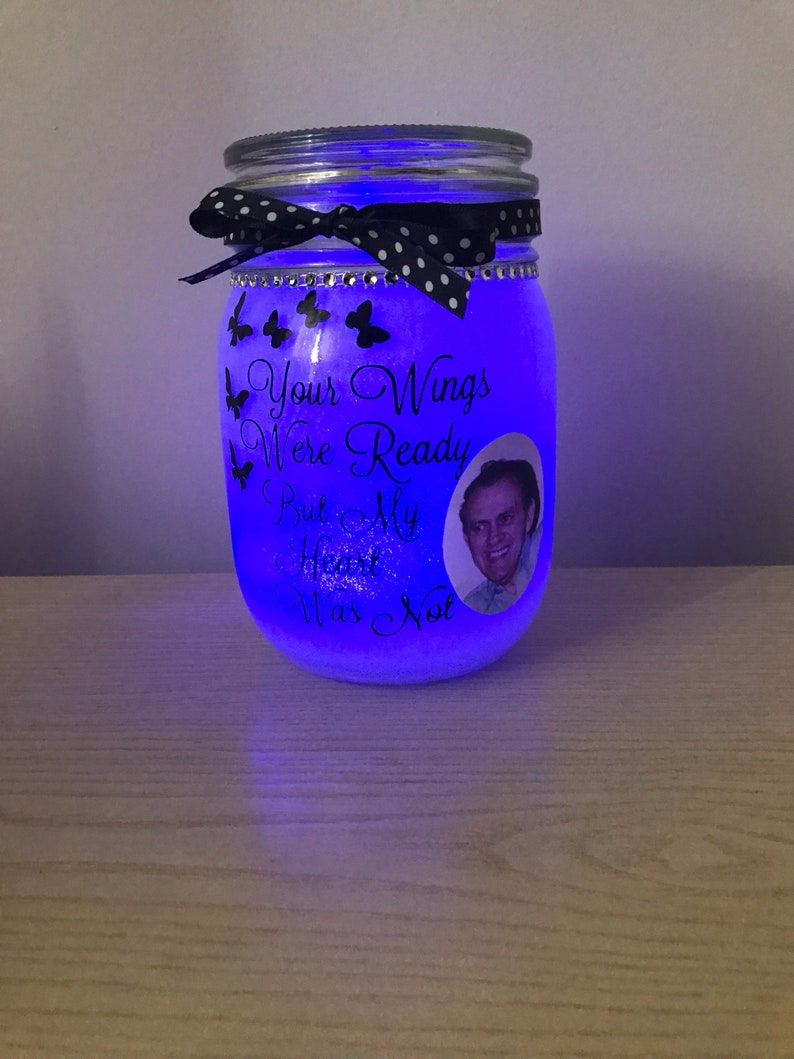 Memorial photo jar memorial jar memorial light jar Etsy