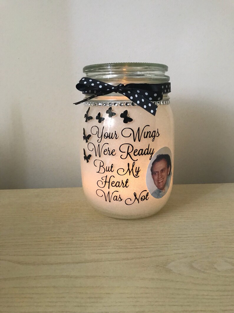 Memorial photo jar memorial jar memorial light jar Etsy