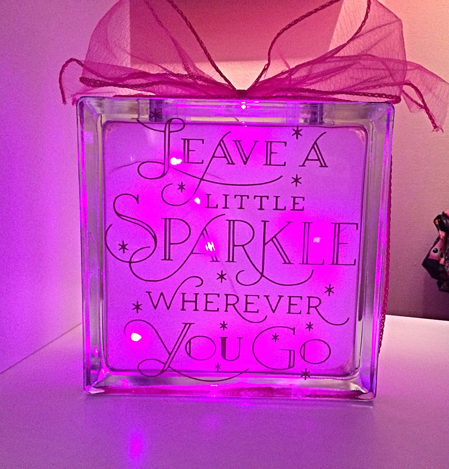 Glass Block Night Light Nursery Decor Light up Gift Leave a Etsy UK