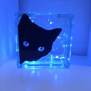 Peeping cat glass light block, night light, mothers day gift, light up gift, cat gift, peeping cat gift, cat lover