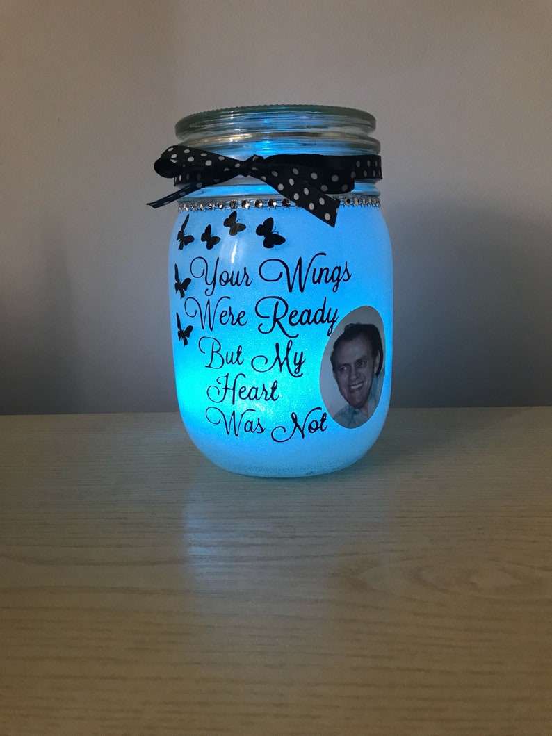 Memorial photo jar memorial jar memorial light jar Etsy