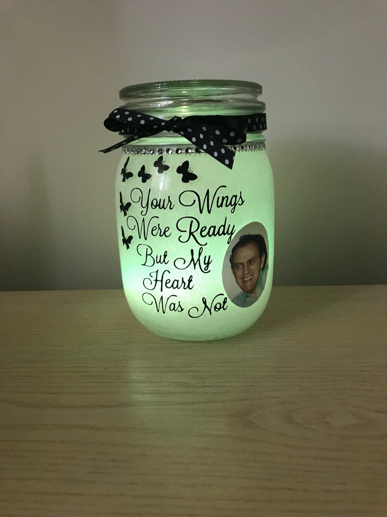 Memorial photo jar memorial jar memorial light jar Etsy