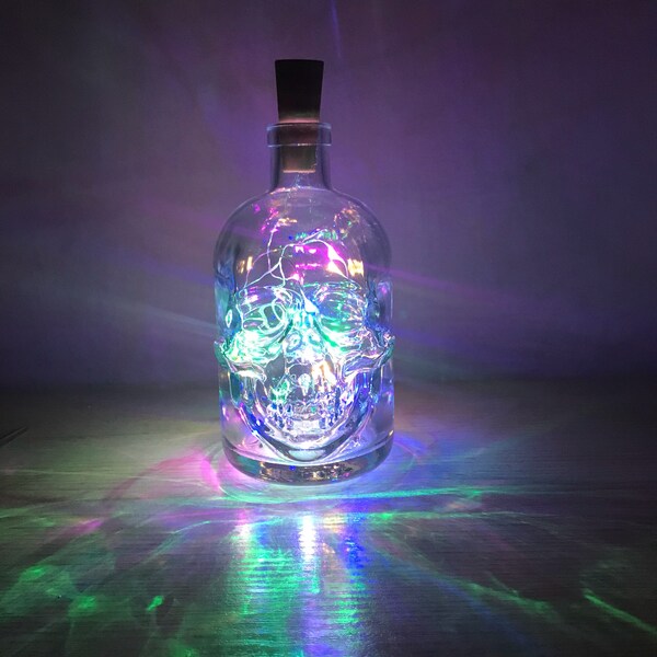Medium Skull light bottle, skull light, skull gift, Gothic skull, skull light bottle,