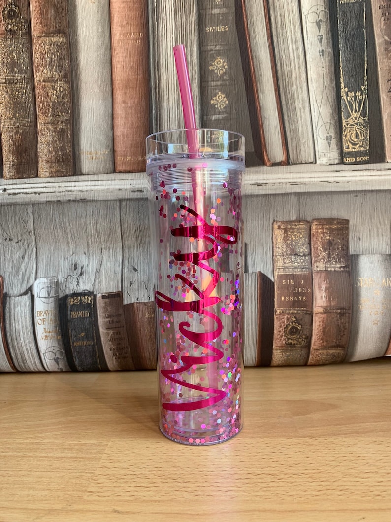 Personalised glitter cup glitter cup with straw glitter Etsy