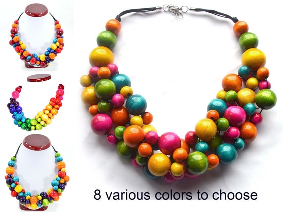 Multicolor Wood Beads Chunky Statement Oversize Bib Layered Multistrand  Necklace – Anima Boutique