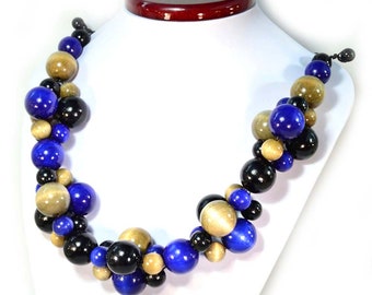 10 colori CHUNKY Perline di legno con lunghezza regolabile, collana di perline, collana di lino, perline di legno, regalo per la mamma, collana grossa a strati