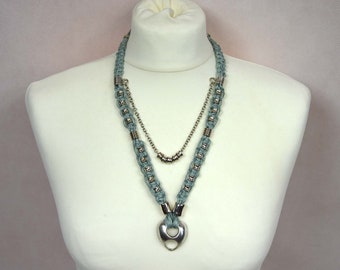 TURQUOISE Natural bib necklace of linen tread, linen necklace, macrame necklace, mistic necklace, chunky bib necklace, boho necklace,