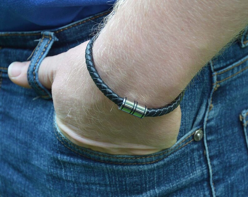 gift for husband men/'s bracelet black natural leather leather bracelet women/'s bracelet magnetic clasp stainless steel gift for dad