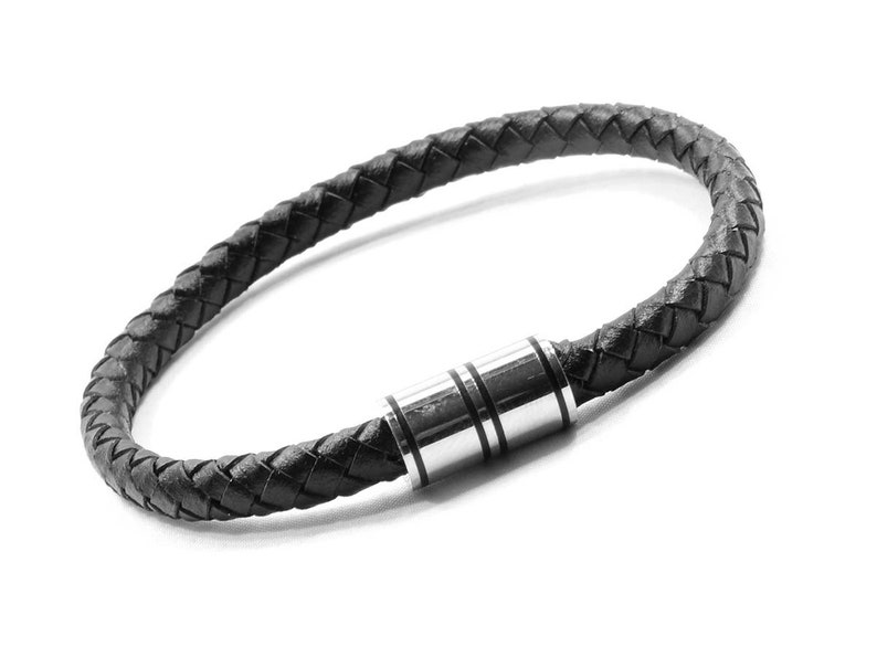 gift for husband men/'s bracelet black natural leather leather bracelet women/'s bracelet magnetic clasp stainless steel gift for dad
