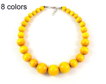 8 colors wooden necklace, yellow wooden beads necklace, classic beaded necklace, red statement necklace, chunky brown wooden necklace