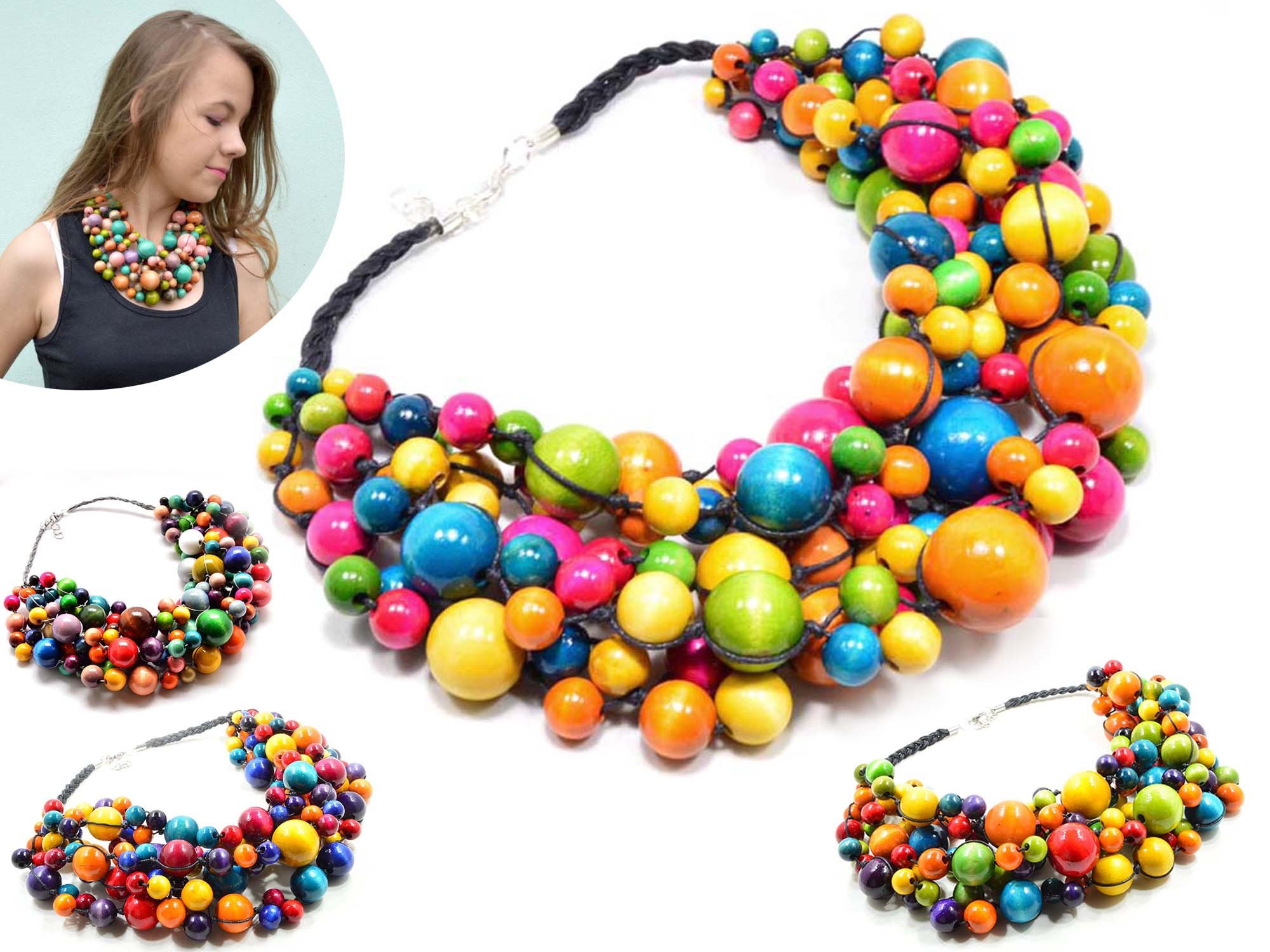 keusn beaded beads necklace resin colourful pink navy yellow beaded  statement choker necklace for men women - Walmart.com
