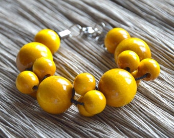 YELLOW,  wooden bracelet, made of wooden beads, stainless steel, gift for mother, for her, for her daughter, for a party, for every day