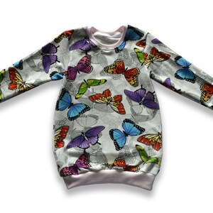 Long sleeve TUNIC for girls, long sweatshirt for girls, sweatshirt for girls, long sleeve dress, patterned TUNIC for girls, 10 patterns Butterflies