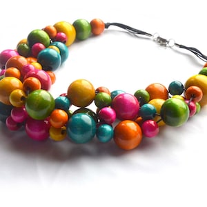 10 colors RAINBOW chunky Wooden necklace, Wooden beads necklace, chunky beads necklace, chunky beaded necklace, statement necklace