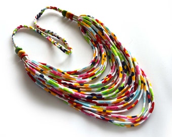 RAINBOW bib necklace of cotton tread, cotton multistrand necklace, knittwear layered necklace, summer bib necklace, cotton cord necklace