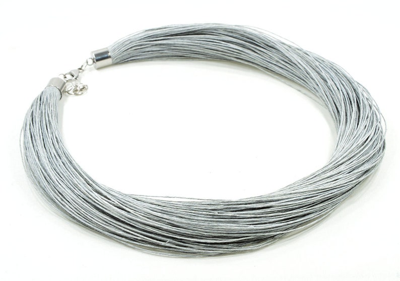for mom linen necklace necklace of linen tread unique art for her gift gray trendy necklace gift eco jewelry multistrand