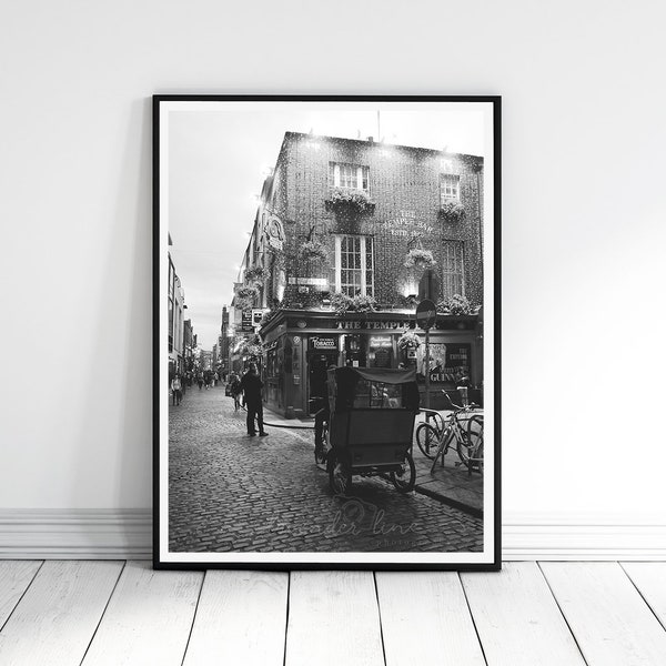 TEMPLE BAR, impression photographie noir et blanc, ville de Dublin, impression Temple Bar, photographie Irlande, voyage, envie de voyager, décoration d'intérieur, art mural