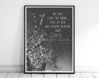 LIKE THE MOON, Black and White Typography Print, Magical, Nature, Fairy Lights, Christmas Market, Wanderlust, Northern Ireland, Home Decor