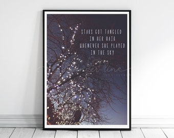 IN THE SKY, Colour Typography Print, Woodland, Nature, Fairy Lights, Christmas Market, Wanderlust, Northern Ireland, Home Decor