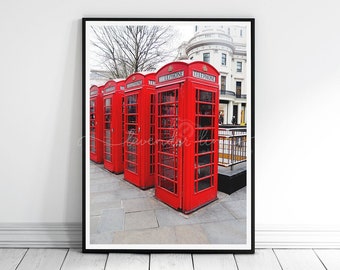 LONDON RED, Colour Photography Print, London Telephone Boxes, London, Trafalgar Square, City Photography, Wanderlust, Home Decor, Wall Art