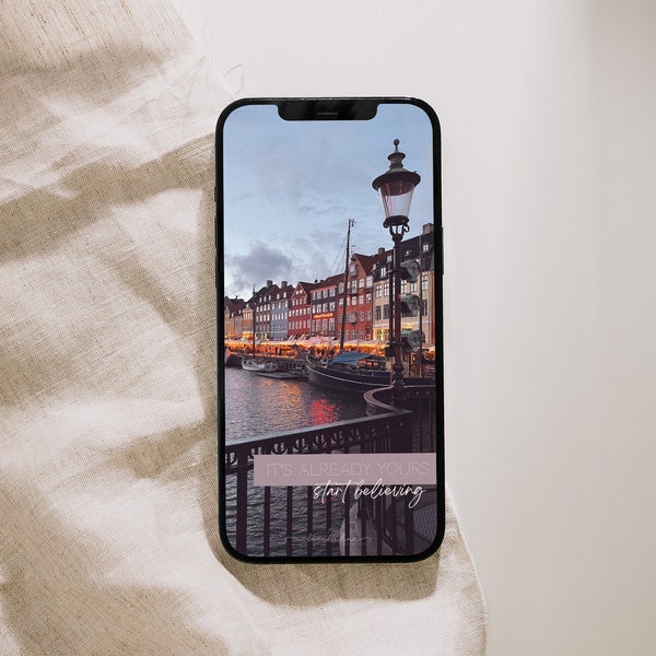 COPENHAGEN BELIEVING | Digital Phone Wallpaper, Nyhavn Wallpaper, Copenhagen Sunset Photography, Travel Inspiring Phone Screen Decor