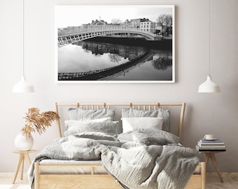 REFLECTION, Black and White Photography Print, Dublin, City, Ha'Penny Bridge, River Liffey, Travel, Wanderlust, Home Decor