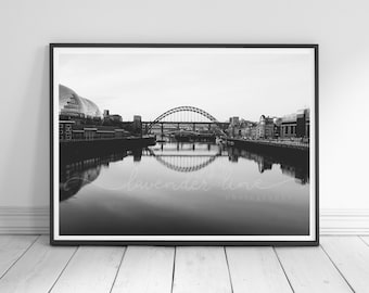 HELLO NEWCASTLE, Black & White Photography Print, Newcastle, Tyne Bridge, River Tyne, Street Photography, City, Wanderlust, Wall Art