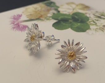 Aster Stud Earrings, September Birth Flower Earrings, Solid Silver Flower jewellery