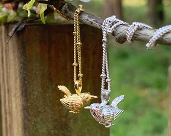 Sterling Silver Wren Bird Pendant