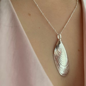 Large Life Size Mussel Shell Pendant, 17th wedding anniversary gift, solid silver shell necklaces