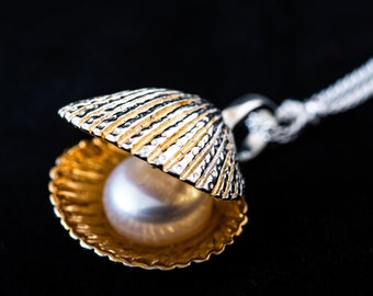 Sterling Silver Shell Pendant: Freshwater Pearl Bridal Jewelry