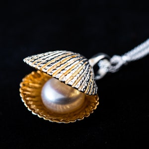 Shell with Freshwater Pearl Pendant, june birth stone, freshwater pearl , natural pearl, silver shell, bridal jewellery