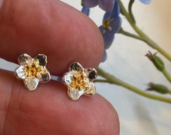 Sterling Silver Forget-me-not Flower Stud Earrings; 3D Floral Jewellery, Nature Inspired, Flower Jewelry