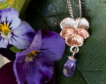 Violet Flower Pendant, February Birthstone, February Birth Flower