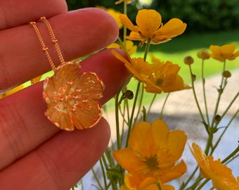 Buttercup Pendant, spring flower necklace, solid silver buttercup pendant, gold buttercup necklace