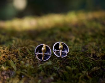 Sterling Silver La Luna Stud Earrings; Bird on a Branch Jewellery, Moon Jewelry, Nature Inspired
