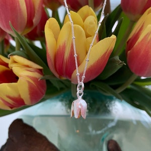 Tulip Pendant, solid silver tulip flower necklace, gold flower pendant , handmade silver pendant