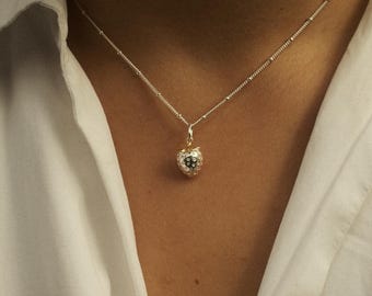 Sterling Silver Strawberry Necklace: Handmade Solid 3D Fruit Pendant