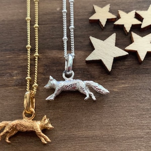 Sterling Silver Running Fox Pendant Necklace - 3D Fox