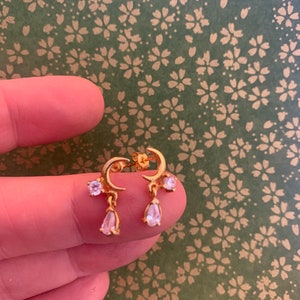 14k Solid Gold Crescent Moon Earrings: Moon & Star Studs