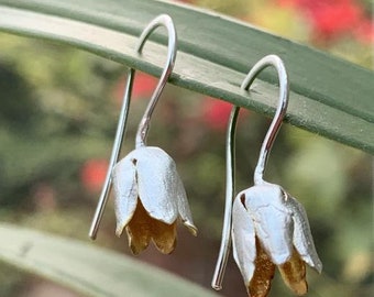 Tulip Earrings, solid silver tulip earrings, silver flower earrings, gold floral earrings