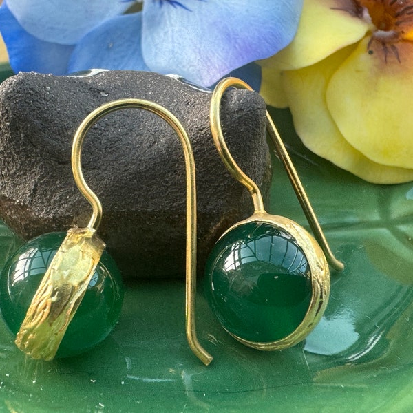 Jade Earrings, natural jade stone earrings, gold Jade earrings, green earrings