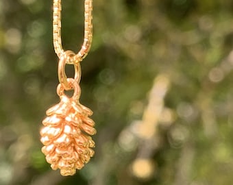 Solid silver Pine Cone Pendant, Gold Fir Cone pendant, Woodland jewellery